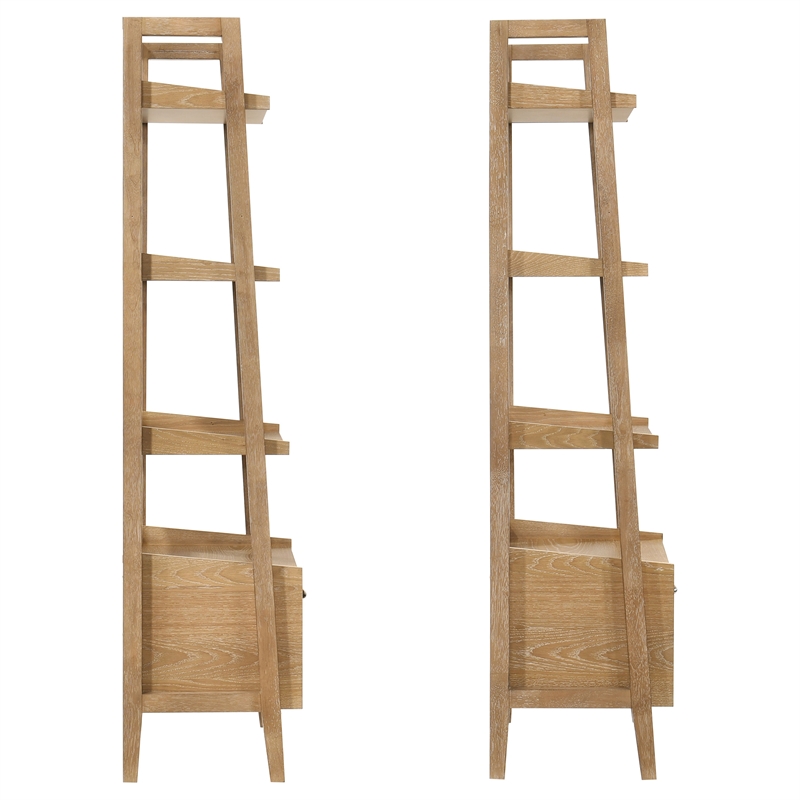 Pemberly Row 2-Piece Wood Bookshelf with Drawer in Distressed Light Brown
