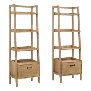 Pemberly Row 2-Piece Wood Bookshelf with Drawer in Distressed Light Brown
