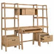 Pemberly Row 4-Piece Wood Desk and Bookshelf Set in Distressed Light Brown