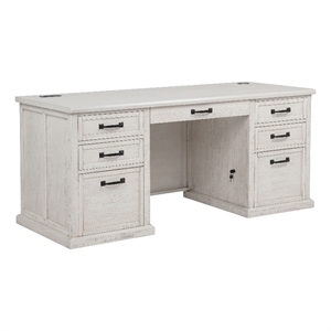 Pemberly Row 68&quot 7-Drawer Wood Executive Desk in Distressed White