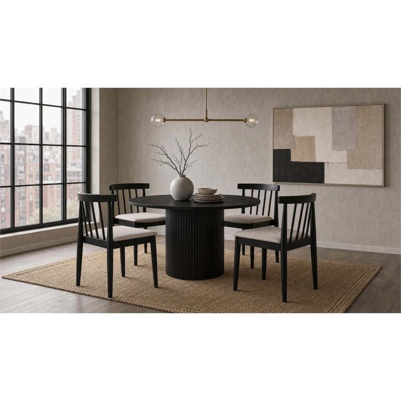 Pemberly Row 5-Piece Dining Set with Spindle Chair in Wheat/Black