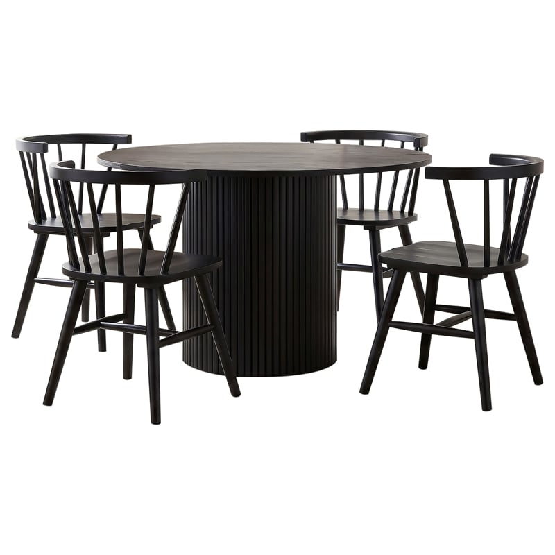 Pemberly Row 5-Piece Wood Dining Set with Curved Spindle Chair in Black