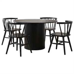 Pemberly Row 5-Piece Wood Dining Set with Curved Spindle Chair in Black