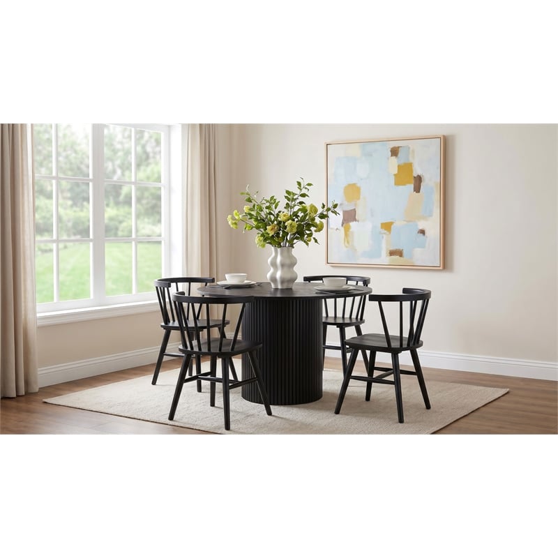 Pemberly Row 5-Piece Wood Dining Set with Curved Spindle Chair in Black
