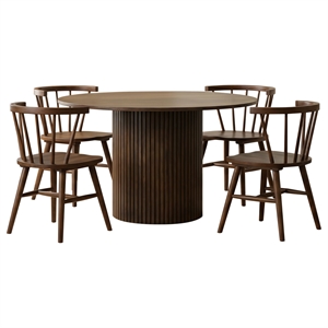 Pemberly Row 5-Piece Wood Dining Set with Curved Spindle Chair in Walnut