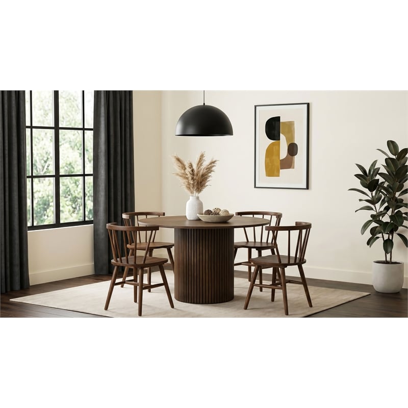 Pemberly Row 5-Piece Wood Dining Set with Curved Spindle Chair in Walnut