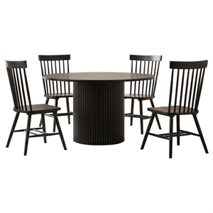Pemberly Row 5-Piece Wood Dining Set with Spindle Chair in Black