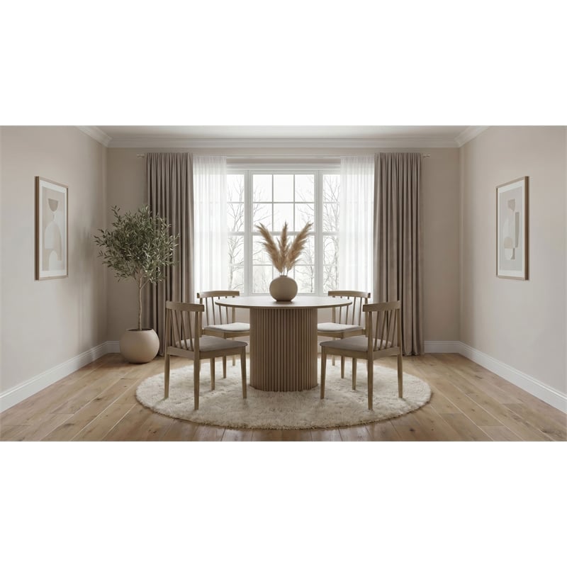 Pemberly Row 5-Piece Dining Set with Spindle Chair in Wheat/Natural Oak