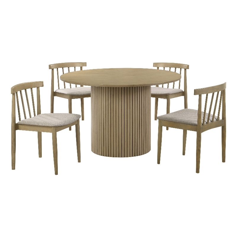 Pemberly Row 5-Piece Dining Set with Spindle Chair in Wheat/Natural Oak