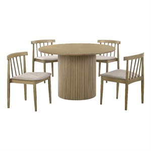 Pemberly Row 5-Piece Dining Set with Spindle Chair in Wheat/Natural Oak
