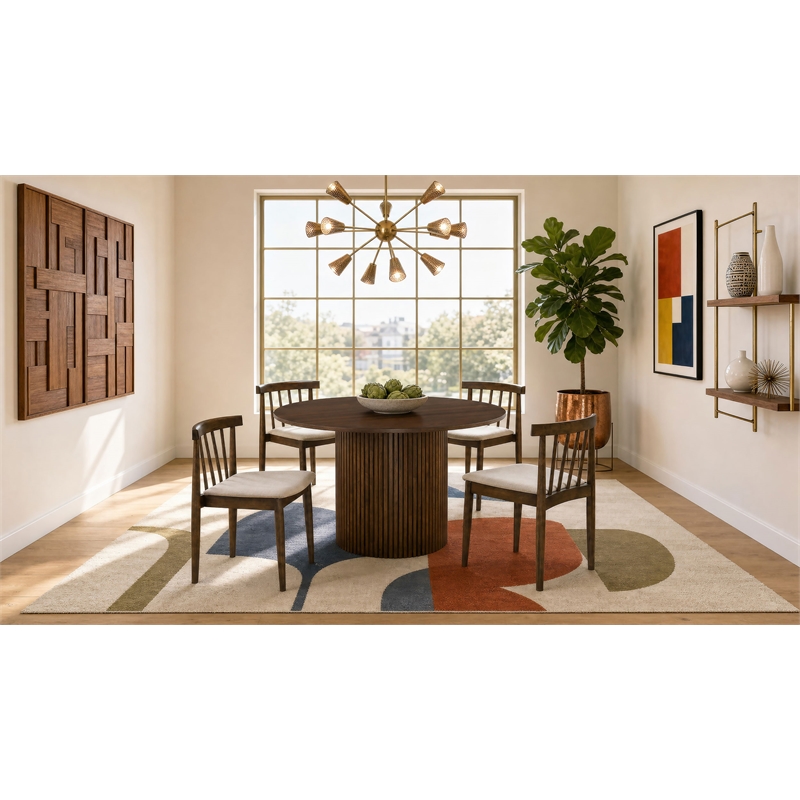 Pemberly Row 5-Piece Dining Set with Spindle Chair in Wheat/Walnut