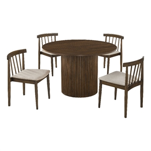 Pemberly Row 5-Piece Dining Set with Spindle Chair in Wheat/Walnut
