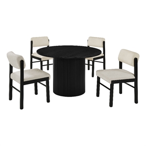 Pemberly Row 5-Piece Round Wood and Fabric Dining Set in Cream/Black