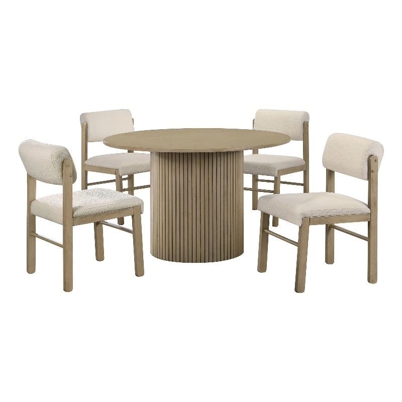 Pemberly Row 5-Piece Round Wood and Fabric Dining Set in Cream/Natural Oak