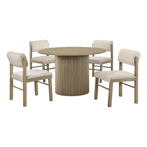 Pemberly Row 5-Piece Round Wood and Fabric Dining Set in Cream/Natural Oak