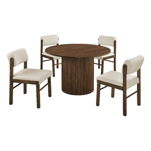 Pemberly Row 5-Piece Round Wood and Fabric Dining Set in Cream/Walnut