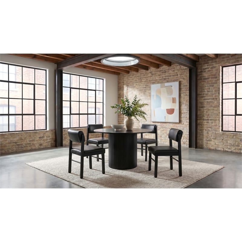 Pemberly Row 5-Piece Round Wood and Faux Leather Dining Set in Black