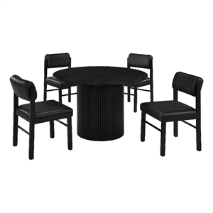 Pemberly Row 5-Piece Round Wood and Faux Leather Dining Set in Black