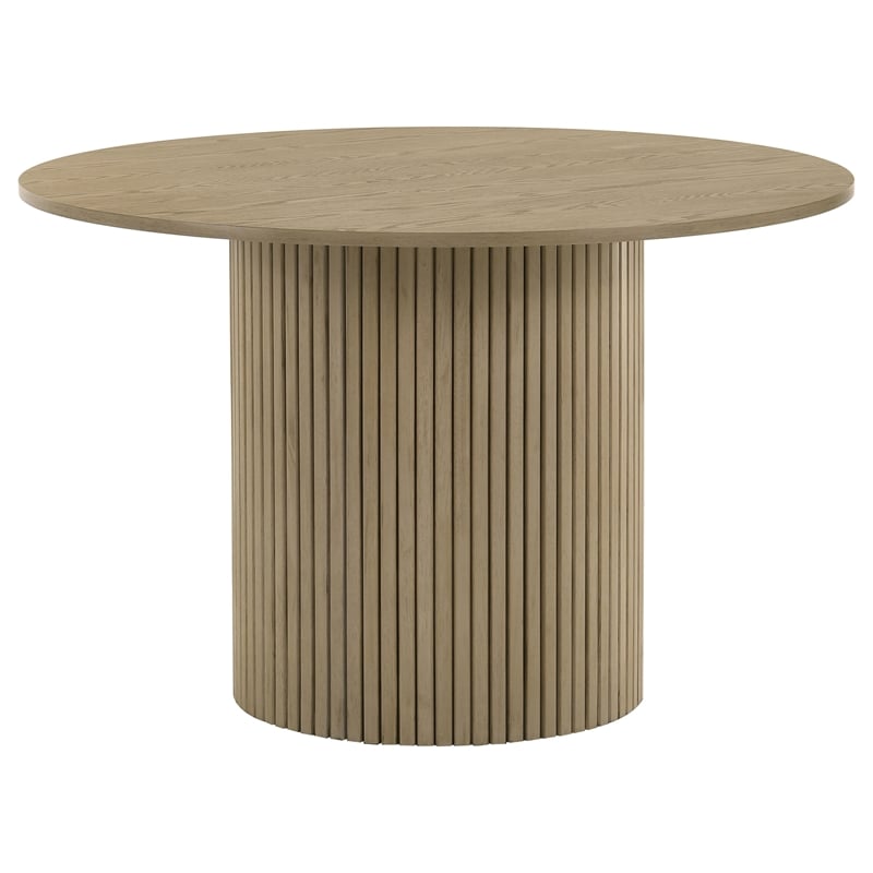 Pemberly Row 5-Piece Round Wood and Faux Leather Dining Set in Black/Oak