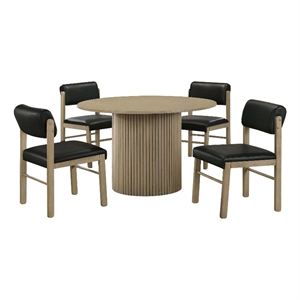 Pemberly Row 5-Piece Round Wood and Faux Leather Dining Set in Black/Oak
