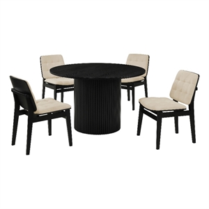 Pemberly Row 5-Piece Round Wood Pedestal Dining Set in Cream/Black