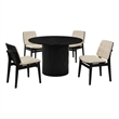 Pemberly Row 5-Piece Round Wood Pedestal Dining Set in Cream/Black