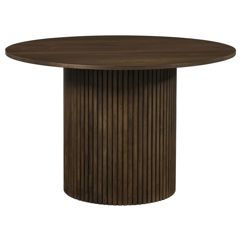 Pemberly Row 5-Piece Round Wood and Faux Leather Dining Set in Black/Walnut