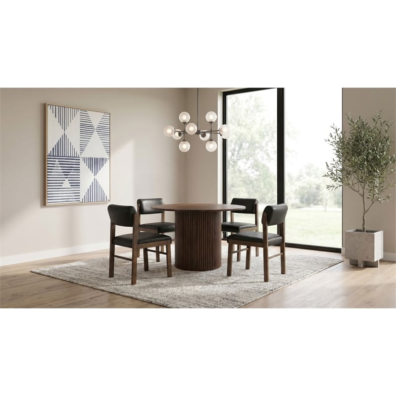 Pemberly Row 5-Piece Round Wood and Faux Leather Dining Set in Black/Walnut