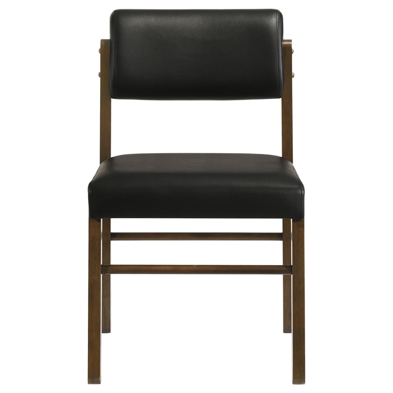 Pemberly Row 5-Piece Round Wood and Faux Leather Dining Set in Black/Walnut