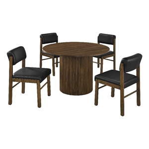 Pemberly Row 5-Piece Round Wood and Faux Leather Dining Set in Black/Walnut