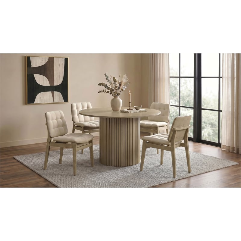 Pemberly Row 5-Piece Round Wood Pedestal Dining Set in Cream/Natural Oak