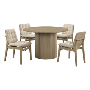Pemberly Row 5-Piece Round Wood Pedestal Dining Set in Cream/Natural Oak