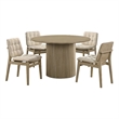 Pemberly Row 5-Piece Round Wood Pedestal Dining Set in Cream/Natural Oak