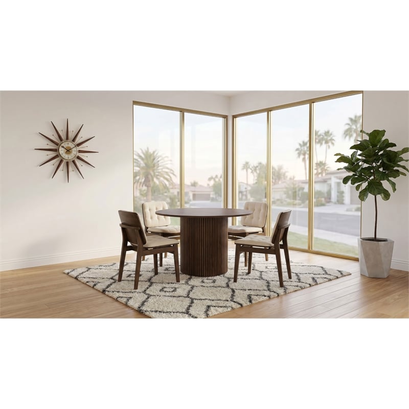 Pemberly Row 5-Piece Round Wood Pedestal Dining Set in Cream/Walnut
