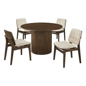 Pemberly Row 5-Piece Round Wood Pedestal Dining Set in Cream/Walnut