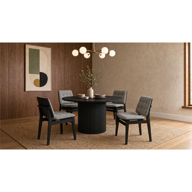 Pemberly Row 5-Piece Round Velvet and Wood Dining Set in Gray/Black