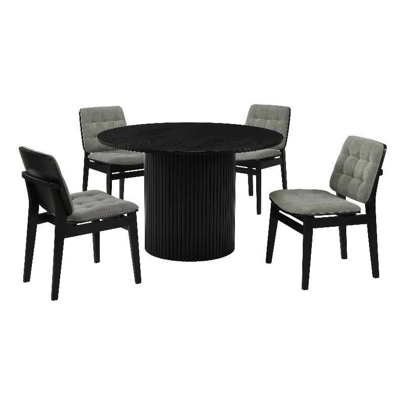 Pemberly Row 5-Piece Round Velvet and Wood Dining Set in Gray/Black