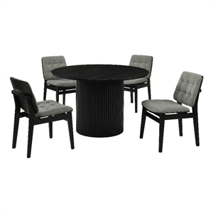 Pemberly Row 5-Piece Round Velvet and Wood Dining Set in Gray/Black