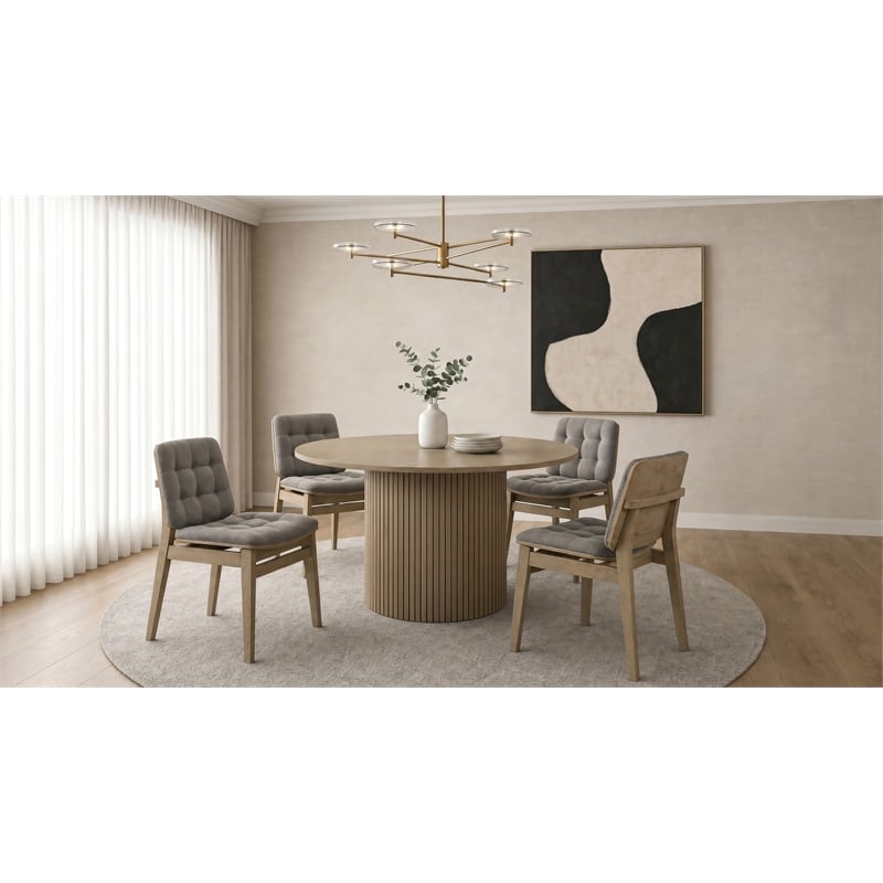 Pemberly Row 5-Piece Round Velvet and Wood Dining Set in Gray/Natural Oak