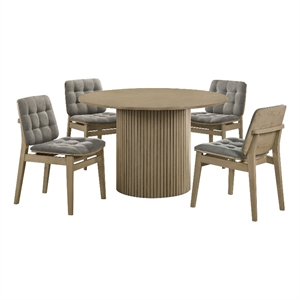 Pemberly Row 5-Piece Round Velvet and Wood Dining Set in Gray/Natural Oak