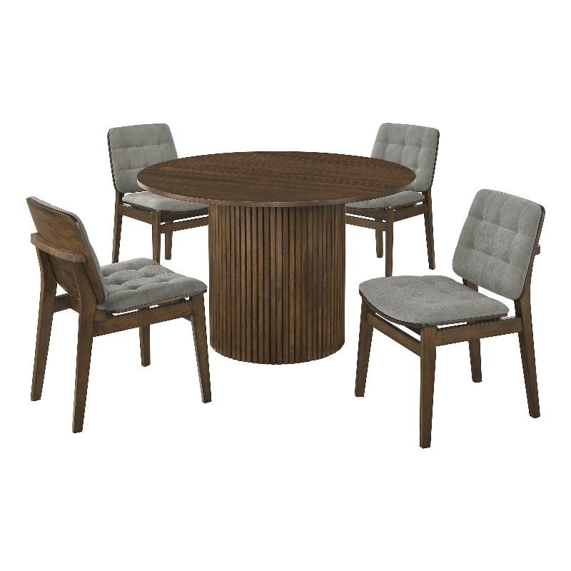 Pemberly Row 5-Piece Round Velvet and Wood Dining Set in Gray/Walnut