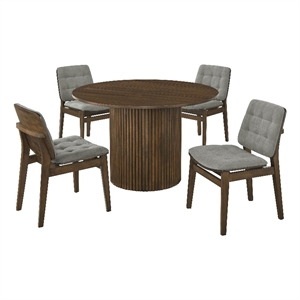 Pemberly Row 5-Piece Round Velvet and Wood Dining Set in Gray/Walnut