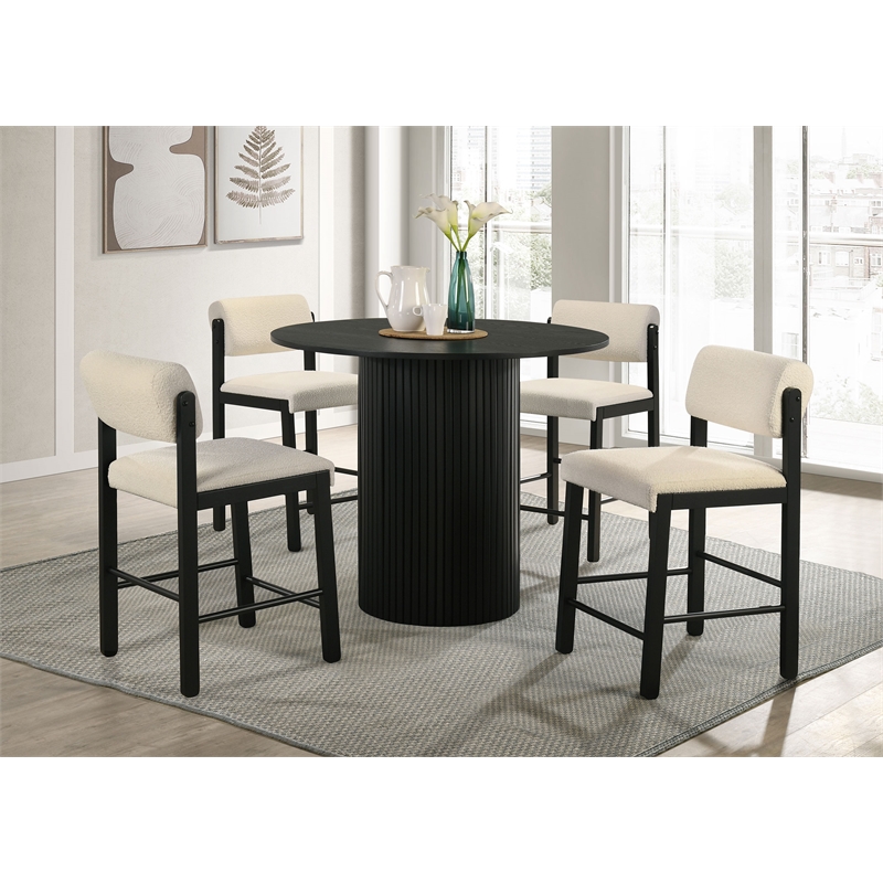 Pemberly Row 5-Piece Fabric Counter Height Dining Set in Cream/Black