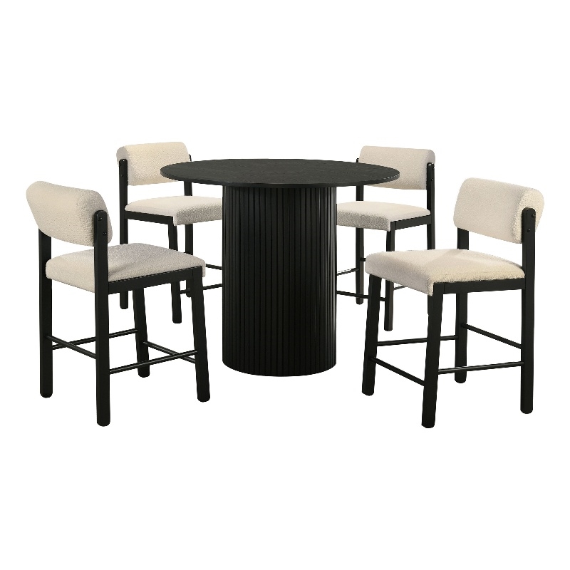 Pemberly Row 5-Piece Fabric Counter Height Dining Set in Cream/Black