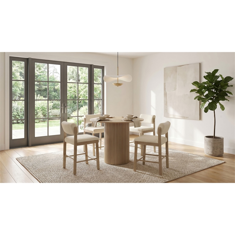 Pemberly Row 5-Piece Fabric Counter Height Dining Set in Cream/Oak