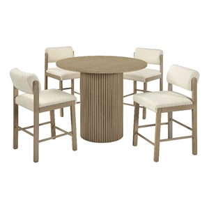 Pemberly Row 5-Piece Fabric Counter Height Dining Set in Cream/Oak