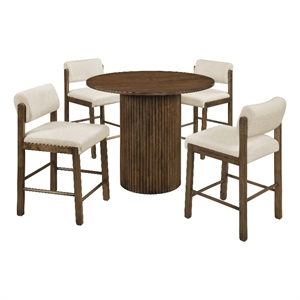 Pemberly Row 5-Piece Fabric Counter Height Dining Set in Cream/Walnut
