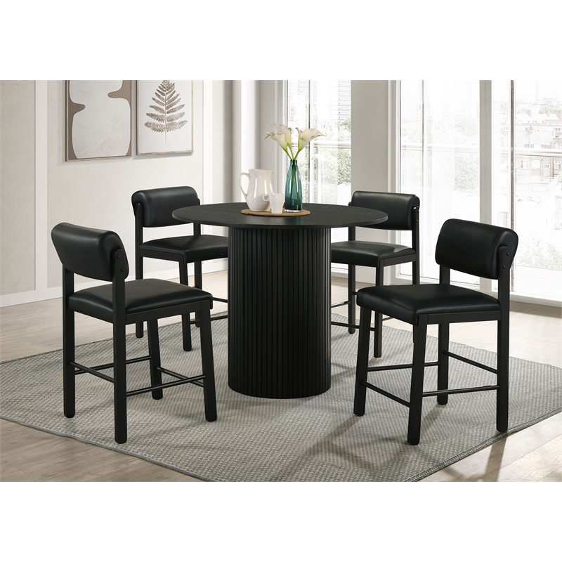 Pemberly Row 5-Piece Faux Leather Counter Height Dining Set in Black