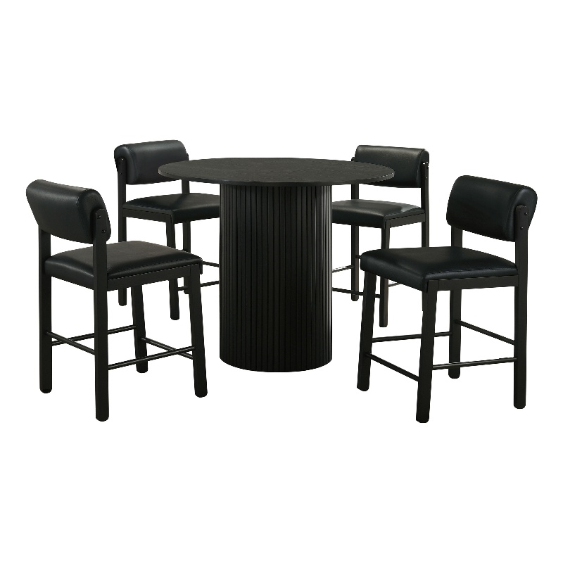 Pemberly Row 5-Piece Faux Leather Counter Height Dining Set in Black