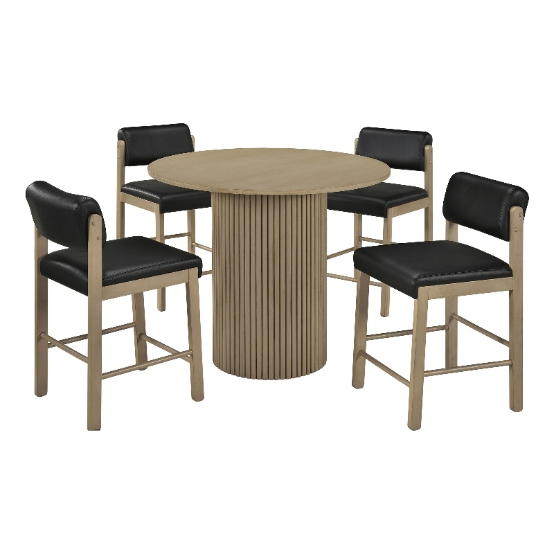 Pemberly Row 5-Piece Faux Leather Counter Height Dining Set in Oak